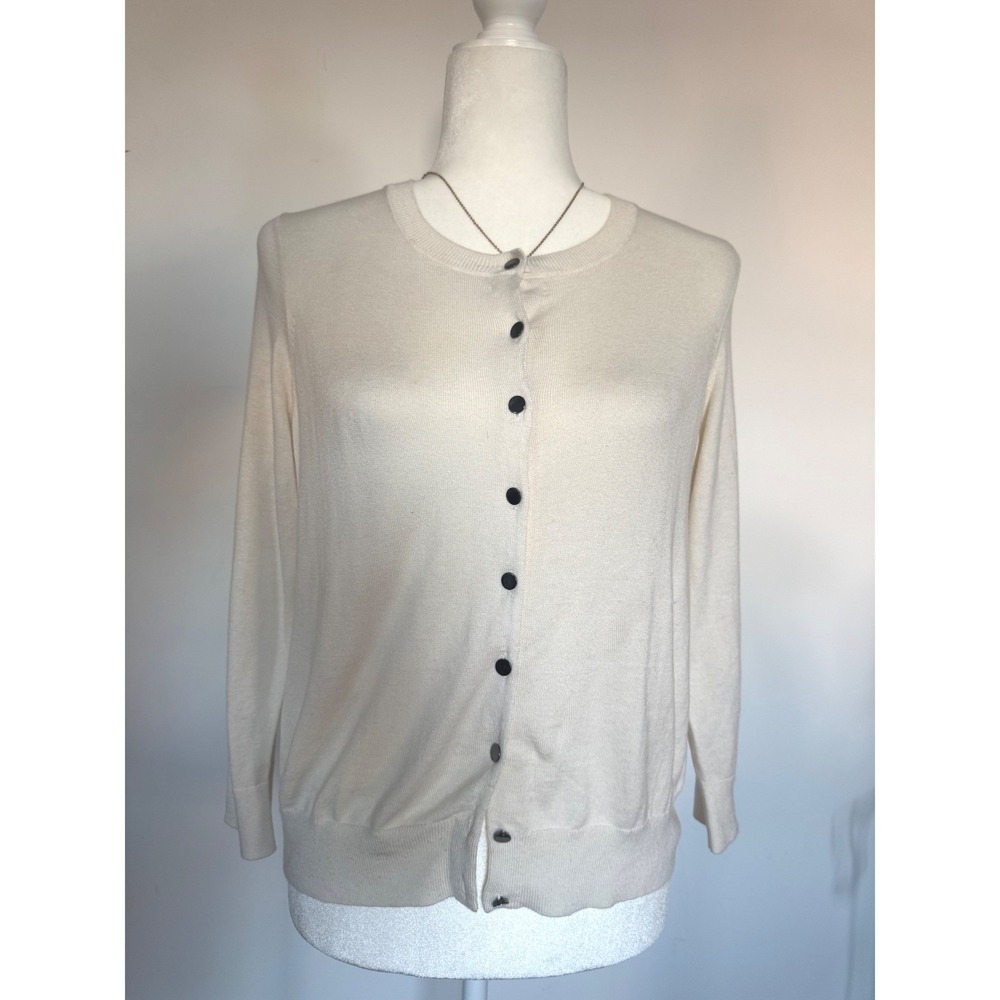 Banana Republic Womens Silk Blend Cardigan Sweater Cream Petite Medium PM